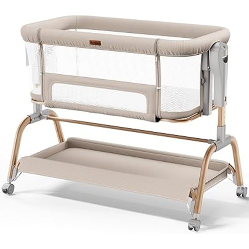 NeoBorn 3 in 1 Baby Bassinet, Bedside Bassinet for Baby, Rocking Bassinet with Breathable Full-Mesh, Mattress and Soft Sheet, Adjustable Height, Stable and Secure Crib for Newborns