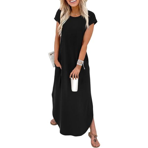 WIHOLL Summer Dresses Cap Sleeve Crewneck Maxi Long Casual Dress with Pockets Beach Vacation Sundresses 2026 Trendy