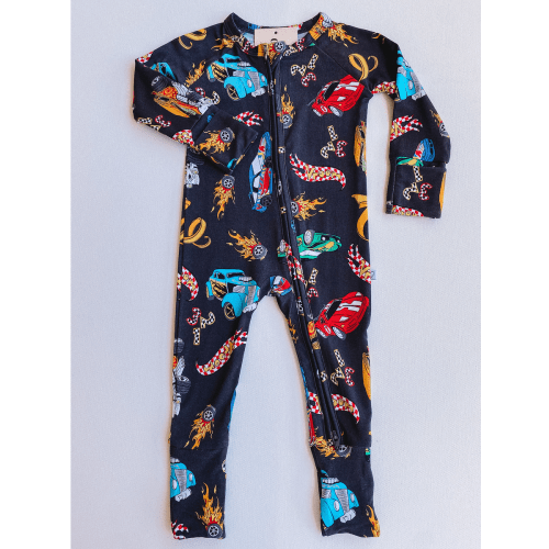 race cars bamboo romper