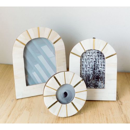 Handcrafted Sunburst Bone and Brass Frames