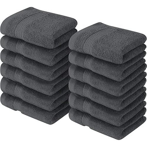Utopia Towels 12 Pack Premium Wash Cloths Set, 12 by 12 Inches, 100% Cotton Ring Spun, Highly Absorbent and Soft Feel Essential Washcloths for Bathroom, Spa, Gym, and Face, Grey