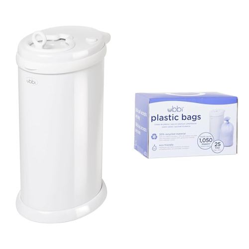 Ubbi Steel Odor Locking & Disposable Diaper Pail Plastic Bags, Single Pack, 25 Count, 13-Gallon Bags
