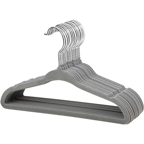 ManGotree Non-Slip Baby Velvet Clothes Hanger, Kids Coat Hanger with Swivel Hook and Notched Shoulder, Hanger for Children, Infant, Toddler Clothes 15 Pack (Grey)