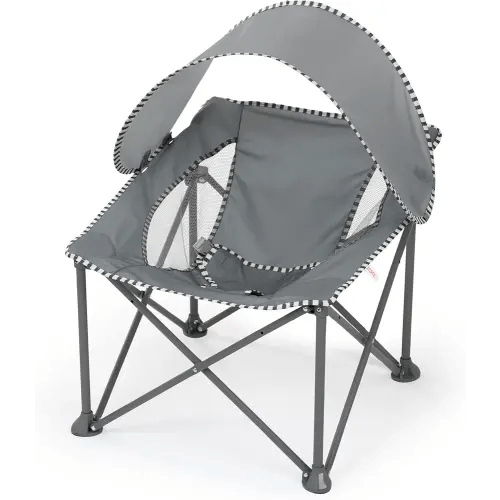 Bright Starts Pop 'N Chill Travel Seat, Indoor/Outdoor Use, Infant Seat with UPF 50+ Canopy, Grey, Ages 0-6 Months
