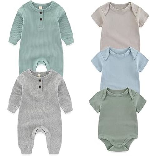 Newborn Baby Bodysuit Soft Ribbed Romper Multicolour Gift Set infant Clothes 0-12 Months