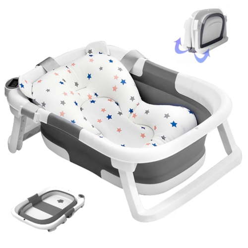 Cochildor Foldable Baby Bathtub, with Thermometer&Soft Cushion, for 0-36 Month Infant to Toddler, Gray