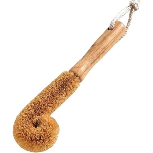 1Pcs 26CM/9.6Inch Natural Coconut Fiber Scrubber Brush with Wooden Handle Long Hangable Cleaning Brush for Glass Cups Bottles Kitchen Use