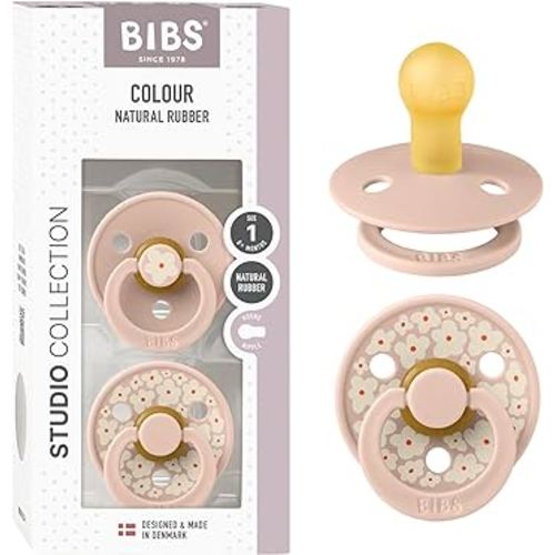 BIBS Pacifiers - Colour Studio 2 Pack | Round Nipple Baby Pacifier | BPA Free Natural Rubber Latex Soother | Made in Denmark | Size 0+ Months | Blush Mix