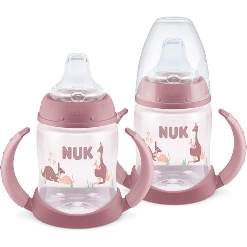 NUK First Choice Learner Cup, Pink, 5 oz. Sippy Cup with Handles, Spill Proof, Leak Proof Soft Straw Cup, 2-pack