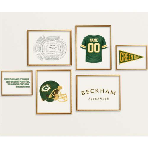 Green Bay Packers Nursery Wall Art Set – 7-Piece Personalized Prints & Digital Download