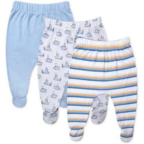 HonestBaby 3-Pack Footed Pants Roomy Fit Pull on Bottoms 100% Organic Cotton for Infant Baby Boys, Girls, Unisex
