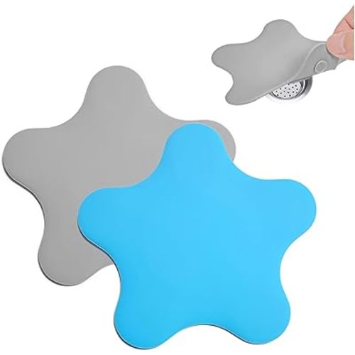 2 Pack Bathtub Stopper Tub Drain Plug Stopper, Adorable Universal Silicone Bath Drain Cover, Kids Tots Babies Gift, Beautiful Starfish Illustration (Blue+Grey)