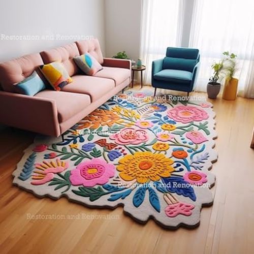 Handmade Wool Floral Area Rug for Living Room | Elegant Flower Garden Design, Soft, Thick and Durable | Bedroom, Dining Room & Home Decor Carpet (4' x 6', Floral H)