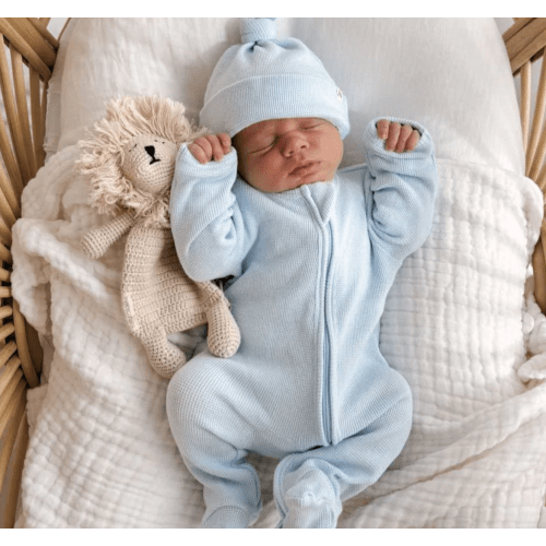 3 Little Crowns My First Outfit Footed Jumpsuit + Beanie - Baby Blue