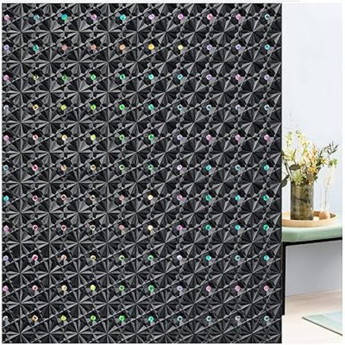 Blackout Window Privacy Film: Darkening Room Window Tint 100% Light Blocking Black Out for Glass Window Cling Sun Blocking 3D Prism Rainbow Decorative Stickers Heat Blocking Door Cover,17.5x78.7in
