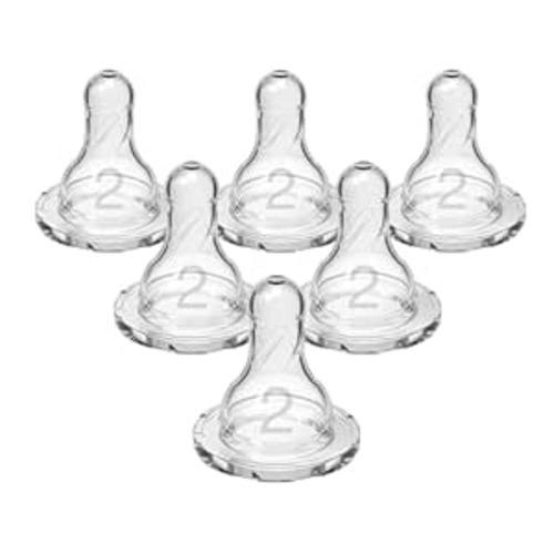 Dr. Brown’s Natural Flow Level 2 Narrow Baby Bottle Silicone Nipple, Medium Flow, 3m+, 100% Silicone Bottle Nipple, 6 Count