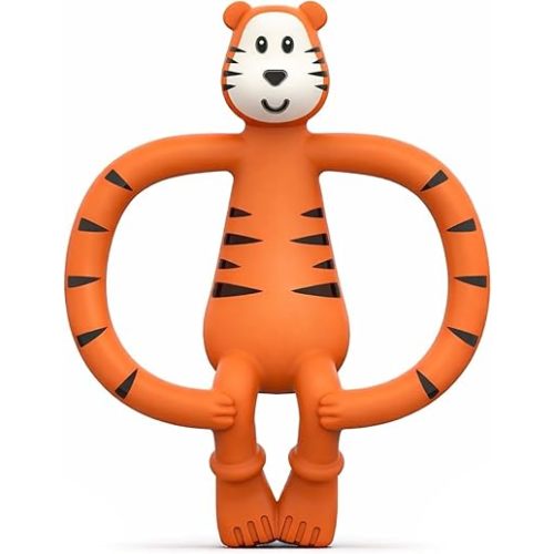 Matchstick Monkey Silicone Teether & Gel Applicator – Silicone Baby Teether, Easy-to-Grip, BPA-Free, Supports Self-Soothing & Early Brushing, 3 Months+, 4 Inches, Teddy Tiger
