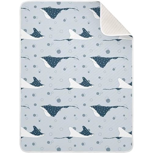Baby Blanket for Girls Boys Stingrays Gray Polka Dots Crib Blanket Stroller Nursery Bed Blankets Newborn Swaddle Receiving Minky Blanket Soft Warm Toddler Sheets 30x40 In
