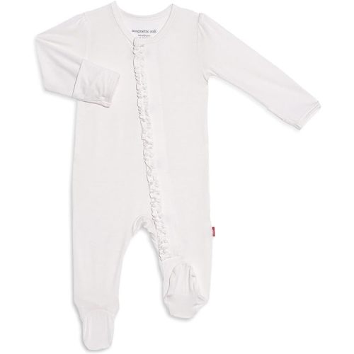 Magnetic Me Footie Pajamas Soft Modal Baby Sleepwear with Quick Magnetic Fastener | Boys and Girls Sleeper Preemie-24 Months - 0-3 Months - Ruffle Egret