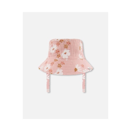 Baby Girl's Printed Muslin Bucket Hat Pink And White Flowers