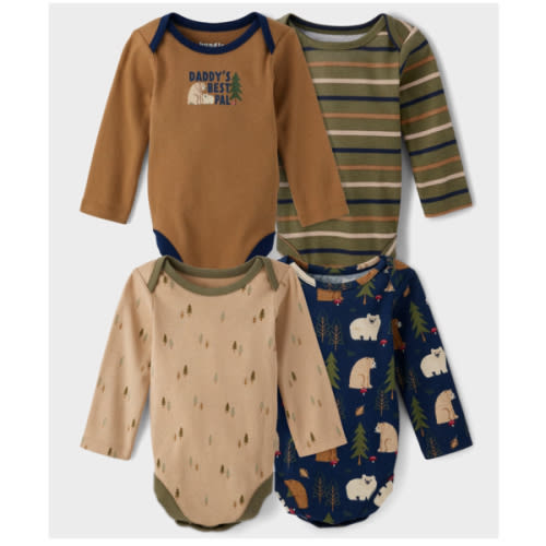 Baby Boys Long Sleeve Bear Bodysuit 4-Pack - BLUE | The Children's Place