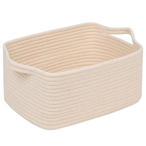 CubesLand Cube Storage Organizer Basket Bin, Cube Shelf Shelves Cotton Rope Basket, Durable Woven Rectangular Basket for Organizing, Nursery Toys Basket, 14x10x7.08IN Beige Basket