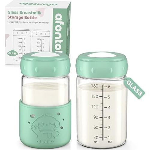 Glass Breastmilk Storage Bottles, Replacement Spectra Pump Bottles, BPA Free Wide Neck Borosilicate Glass Breast Milk Collection Baby Bottle with Silicone Sleeve, Breastfeeding Essentials, 6oz, 2 PCS