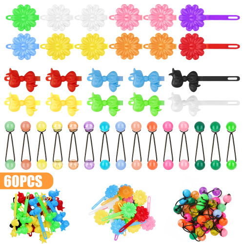 EEEkit 60pcs Self Hinge Hair Barrettes for Girls, 80s 90s Bow Flower Hair Pins, Ball Hair Ties