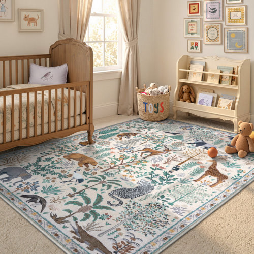 Charlton Home® Goldene Jungle Animal Washable Rugs for Kids Room Bedroom, Soft Non Slip Area Rug for Nursery & Reviews | Wayfair
