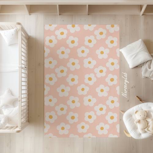Daisy Rug, Nursery Rug, Kids Area Rug, Washable Non Slip Soft Rug, Play Rug, Girls Rug
