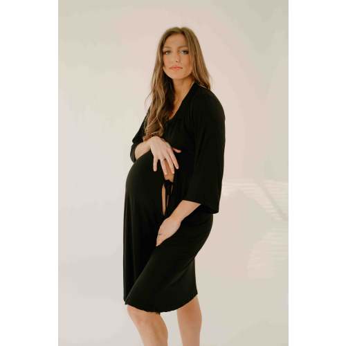 Lila Labor & Postpartum Gown in Organic Black Bamboo