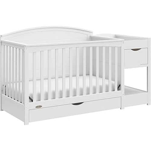 Graco Bellwood 5-in-1 Convertible Crib & Changer with Drawer (White) - GREENGUARD Gold Certified, Full-Size Storage Drawer, Converts to Toddler Bed and Full-Size Bed