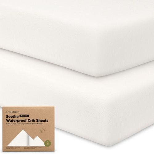 KeaBabies 2pk Soothe Waterproof Fitted Crib Sheets for Girl, Boy, 52x28 100% Organic Soft Cotton Crib Mattress Protector Sheet