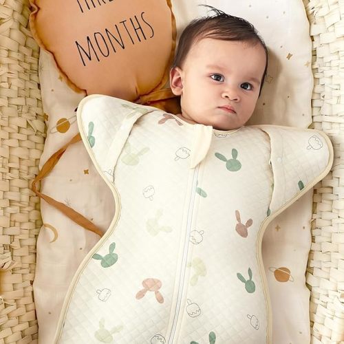 ANYEDDE Baby 2.5 Tog Swaddle Sleep Sack 3-6 Months - Arms Up Swaddle, Transitional Sleep Sack for Baby Girl, Winter Sleep Sack with Cuff Removable Design, Colored Bunny Newborn Swaddle