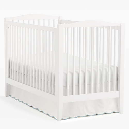 Lush Decor Coastal Chic Scalloped Edge Baby Crib Skirt Single 28" W x 52" L + 16" Drop Blue - Scalloped Crib Skirt - Gender Neutral Nursery Decor - White Crib Skirt