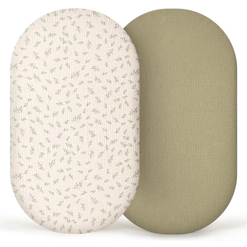 lulumoon Muslin Bassinet Sheets Baby: Cotton Bassinet Sheets Fitted for Boys and Girls - Bassinet Sheets for Oval Rectangle or Hourglass Mattress