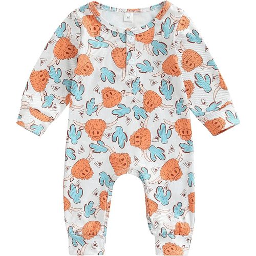 Western Newborn Baby Girl Boy Clothes Romper Onesie Cow Print Bodysuit One Piece Rib Jumpsuit Fall Winter Outfit