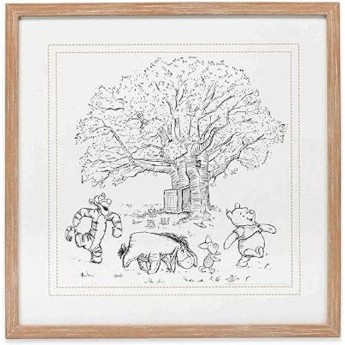 Disney Winnie the Pooh and Friends Sketched Scene Framed Wood Wall Decor - Large Vintage Winnie the Pooh Picture