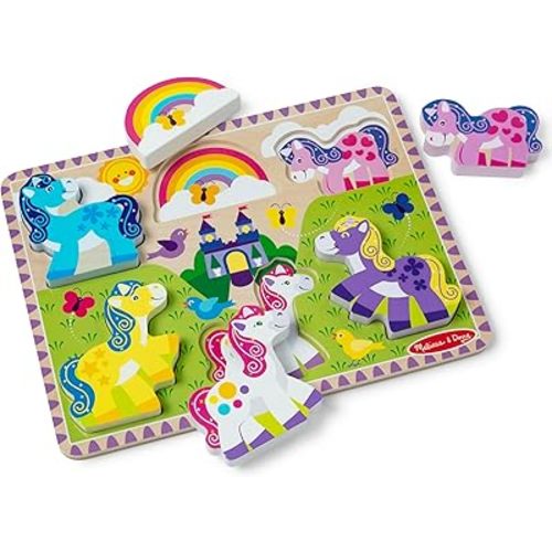 Melissa & Doug Wooden 6-Piece Unicorn and Rainbow Chunky Puzzle for Toddler Boys and Girls 2+
