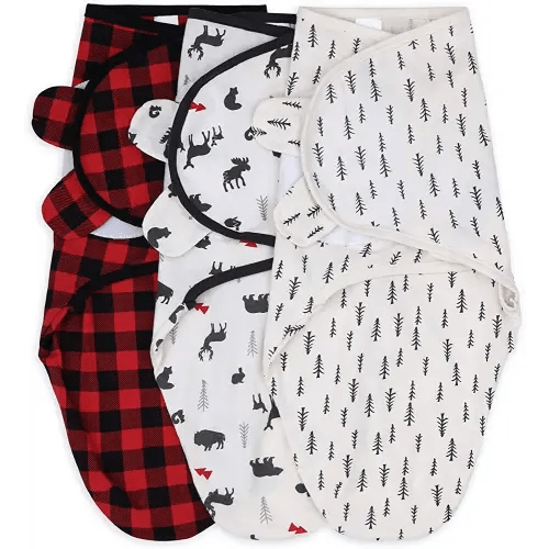 The Peanutshell Baby Swaddle Blankets for Boys or Girls, Woodland Animals & Buffalo Plaid, 3 Pack Wrap Set, 2 Sizes (Medium/Large)