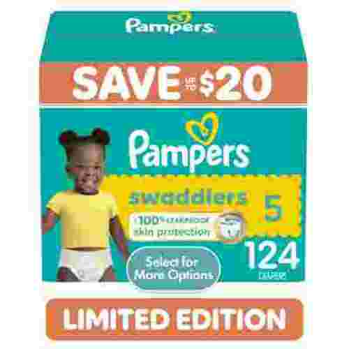 Pampers Swaddlers Baby Diapers Size 5, 124 Count (Select for More Options)