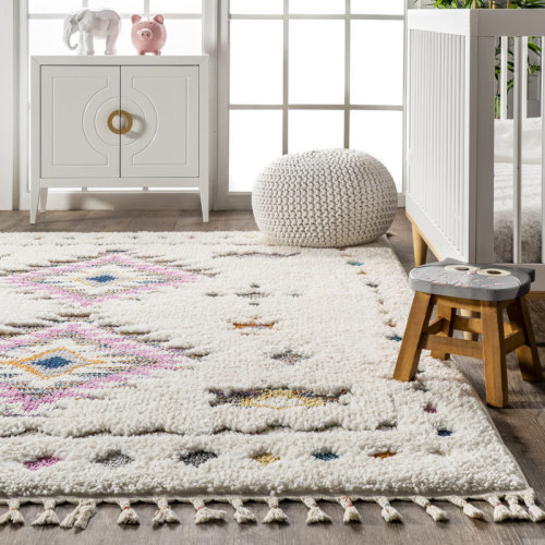 Union Rustic Higginson Diamond Shag Performance Ivory Rug & Reviews | Wayfair