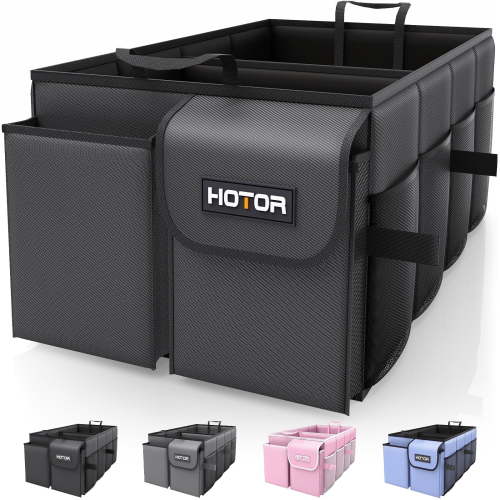HOTOR Trunk Organizer for Car and SUV - Large-Capacity Car Organizer with Multiple Compartments, Foldable Car Organization for Car Accessories, Tools, Sundries, Large, Black