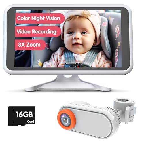 Luckview Baby Car Camera Night Vision Car Camera for Baby Video Recording 3X Zoom 5.2'' Baby Camera for Car with TF Card HD 1080P Car Baby Camera 360° Rotation for Rear Facing Seat Wired-BM3