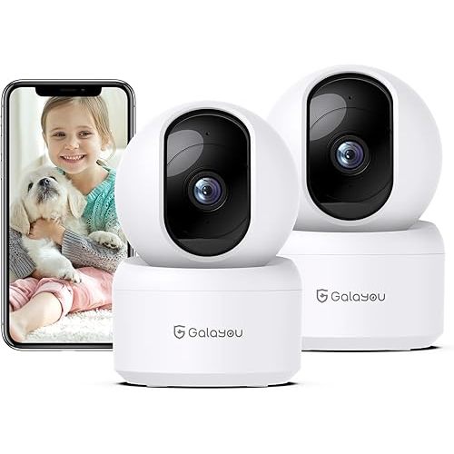 GALAYOU Indoor Security Camera 2K, 360 Degree 2.4G WiFi Home Security for Baby/Pet/Elder/Nanny with Night Vision, 24/7 SD Card Storage, Works with Alexa and Google Assistant G2-2Pack