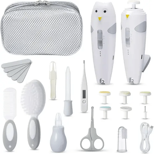 Lictin Baby Healthcare and Grooming Kit, 26 in 1 Rechargeable Nail Trimmer Electric Set,Safe File with Auto Light, Newborn Nursery Health Care Portable Safety Set for Infant Toddlers Boys Girls, Grey