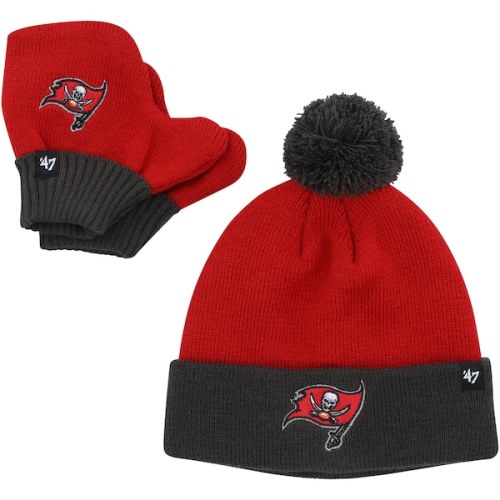 Infant Tampa Bay Buccaneers '47 Red/Pewter Bam Bam Cuffed Knit Hat with Pom and Mittens Set