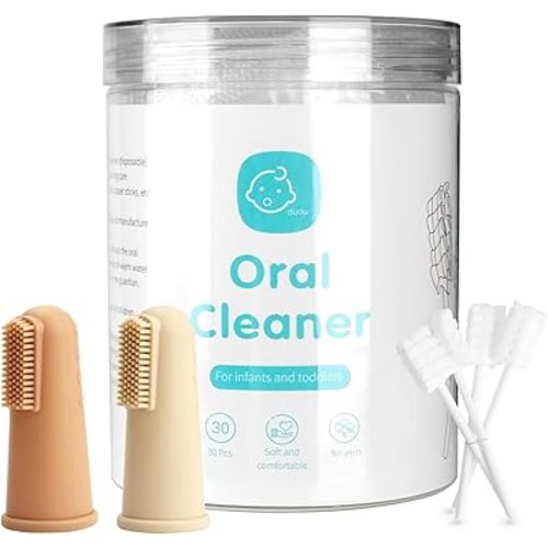 Baby Toothbrush Finger Toothbrush Oral Cleaner Kit with 5PCS Baby Tongue Cleaner Toddler Silicone Tooth Brush 0-6 Months 6-12 Months (Clay/Ivory+30PCS Toothbrushes)