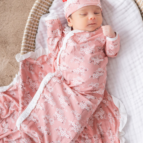 cherry blossom modal magnetic cozy sleeper gown + hat set with ruffles