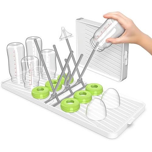 YOTIME Baby Bottle Drying Rack with Drainer, Foldable & Space Saving Drying Rack for Baby Bottles, Nipple and Accessories, White